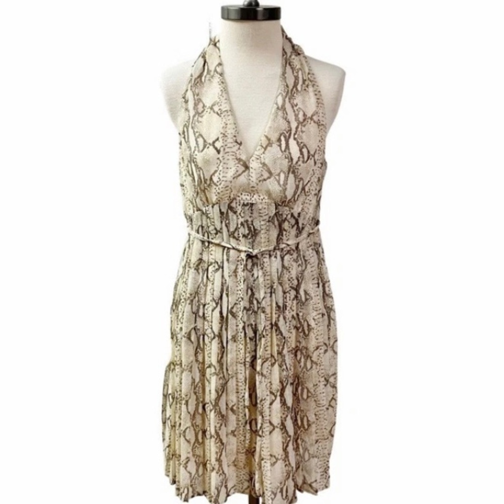 NWT! H & M Fairy Feminine Flirty Halter Pleated Dress SZ 10 Snakeskin Print - Picture 1 of 11